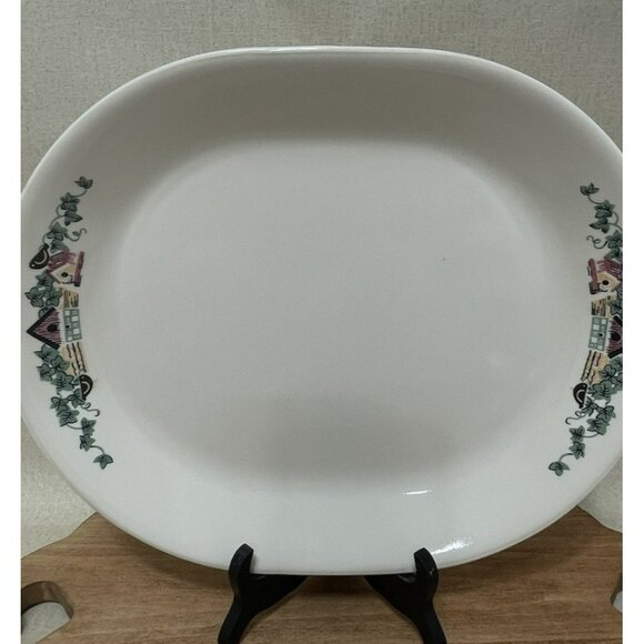 Corelle GARDEN HOME 12 Ivory Oval Serving Platter Plate Bird houses Ivy - Picture 4 of 7